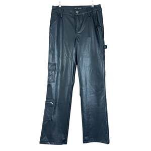 Hot Kiss Faux Leather Carpenter Pants Size 9 Black Cargo Cyber Goth Y2K Pleather